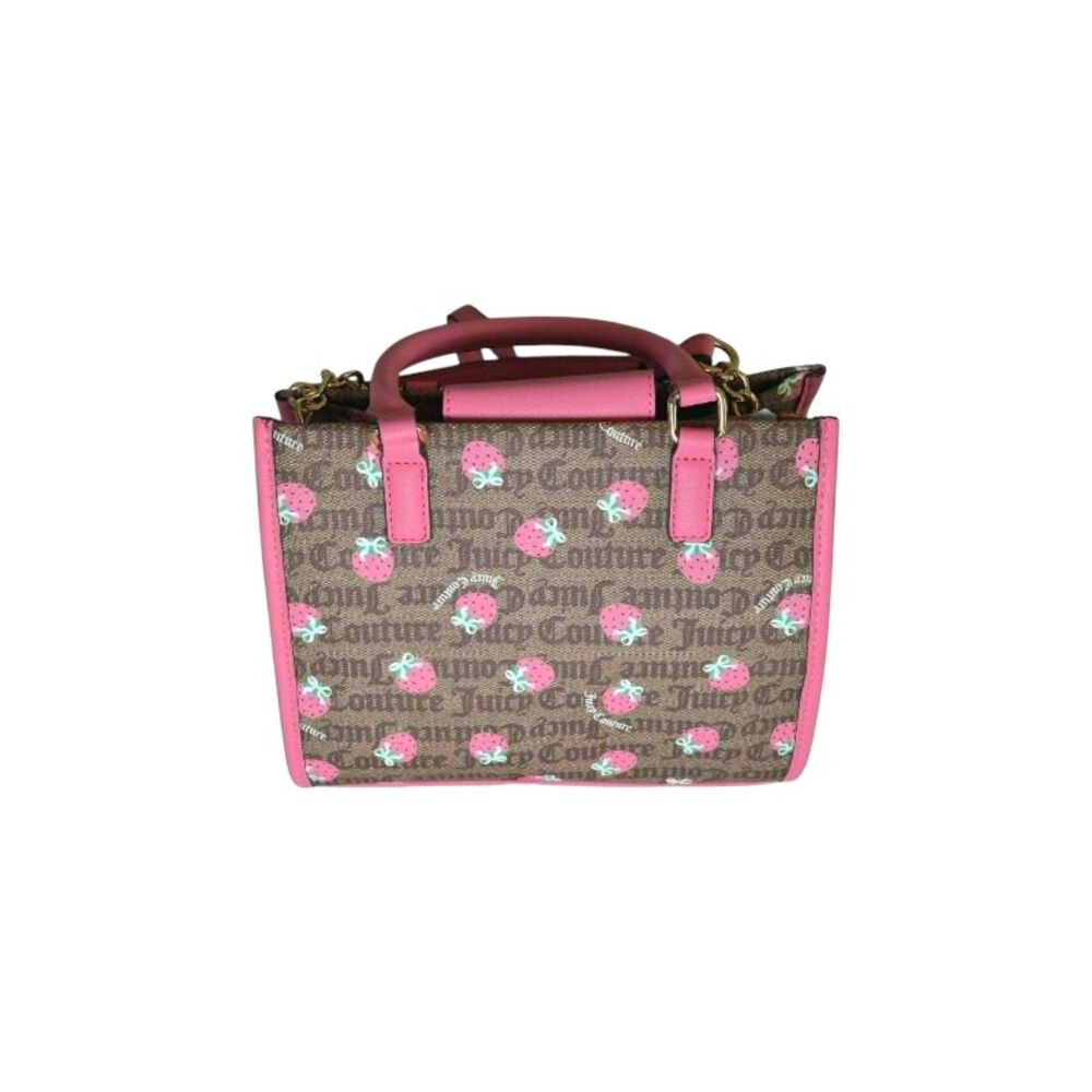 Juicy Couture Strawberry Monogram Satchel Crossbody Bag Pink Trim NWT - Picture 2 of 10